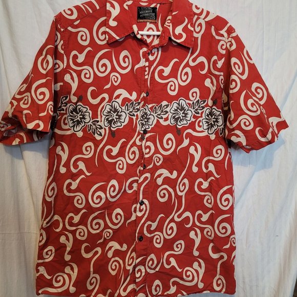 Pineapple Connection Hawaiian Print Shirt Floral Red White Gray Size L - Picture 1 of 7